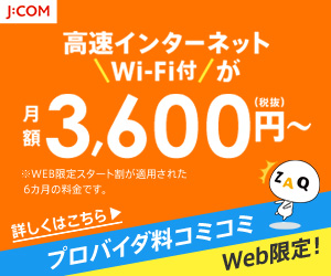 高速インターネット＼Wi-Fi付／が3,600円～ J：COM_300×250_1のバナーデザイン