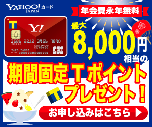 最大8,000円相当の期間固定Tポイントプレゼント！ Yahoo!JAPANカード_300×250_1のバナーデザイン