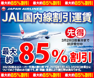JAL国内線割引運賃　最大約85％割引　300ｘ250のバナーデザイン