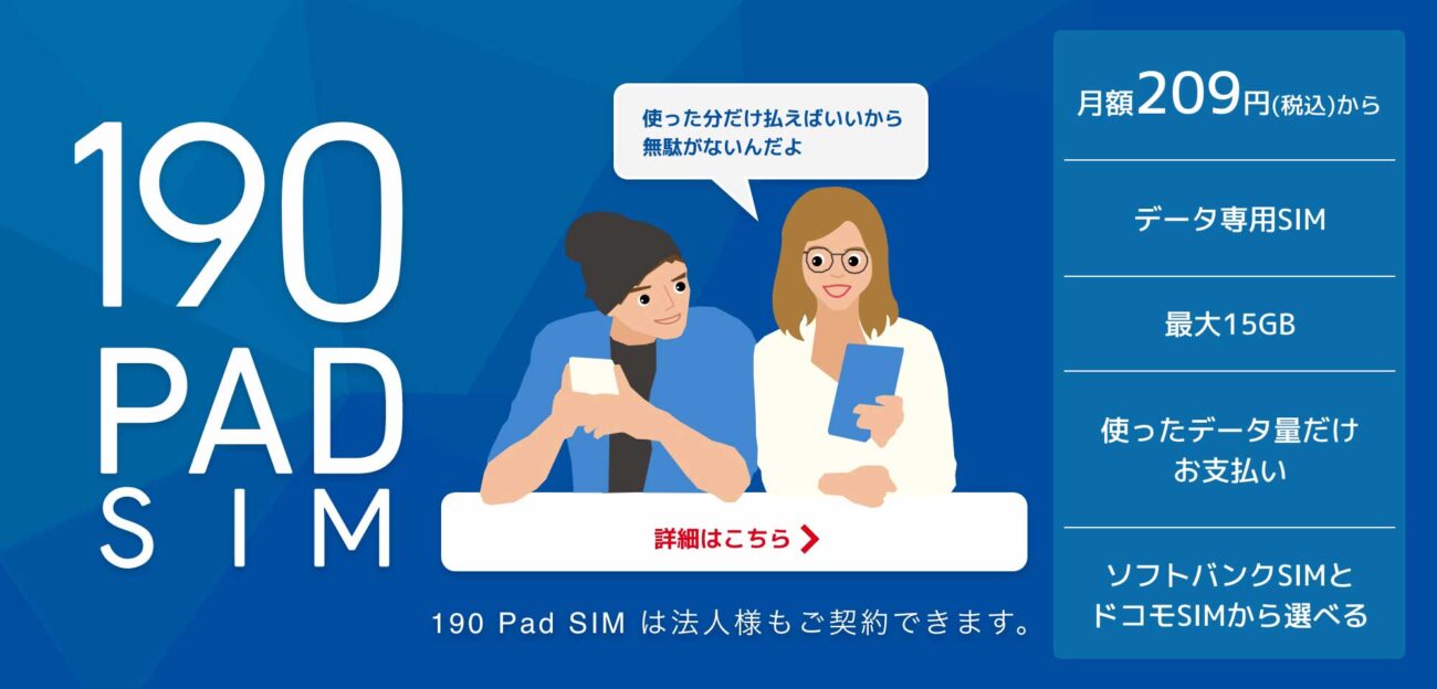 b-mobile_190PAD SIM月額209円（税込）から_2000 x 960のバナーデザイン